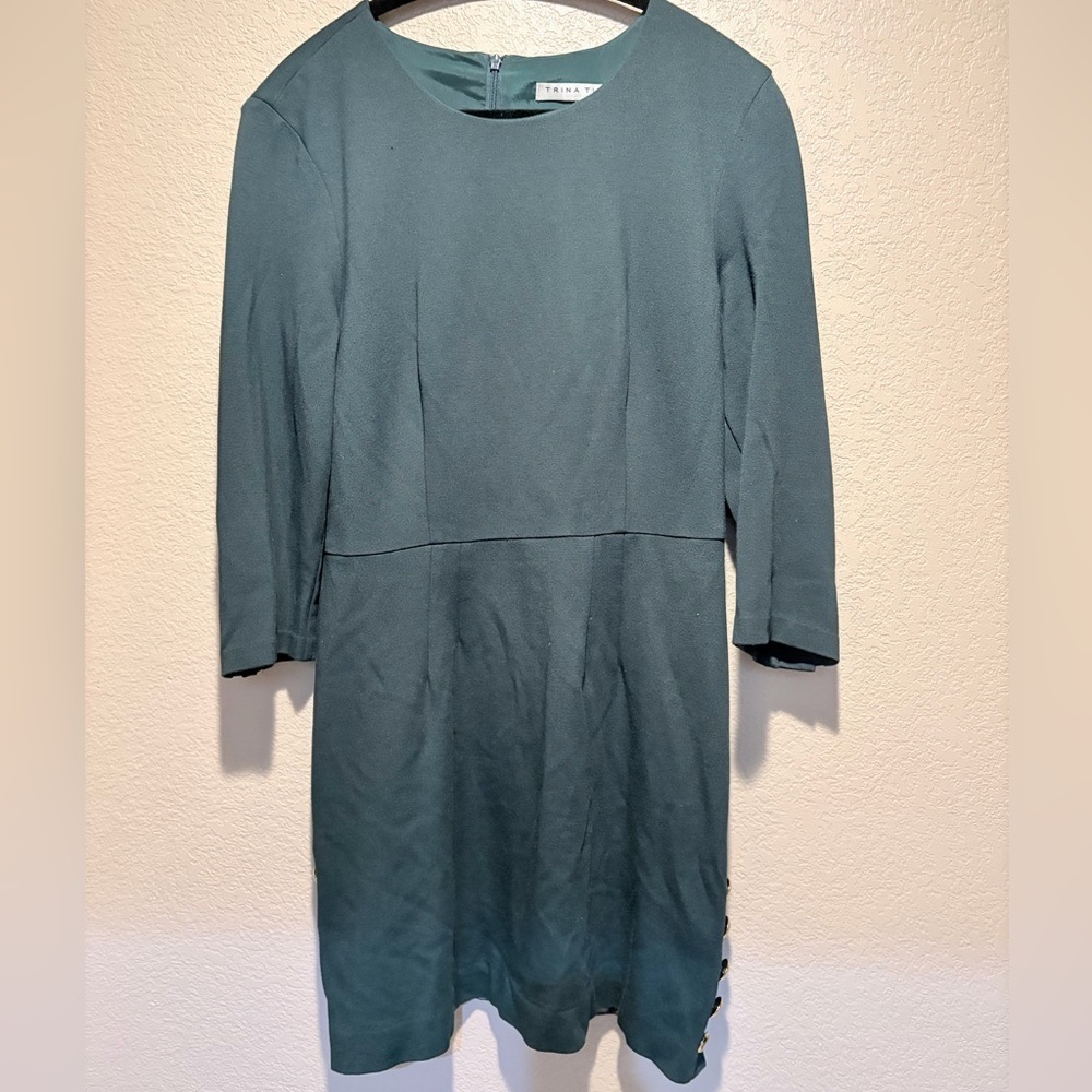 Trina Turk Teal Long Sleeve Dress w/ Gold Button Side Detail Size 10